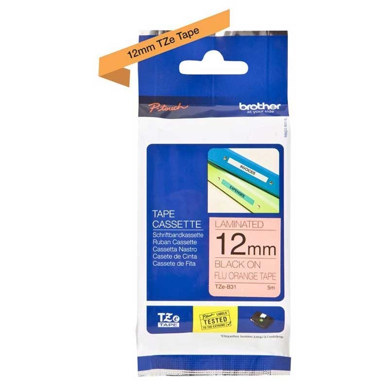 Brother TZEB31 P-Touch schwarz auf neon orange 12mm