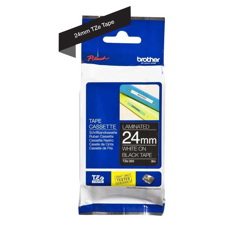 Brother TZE-355 P-Touch weiss auf schwarz 24mm