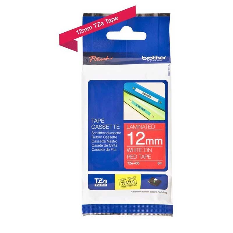 Brother TZE-435 P-Touch weiss auf hard rot 12mm