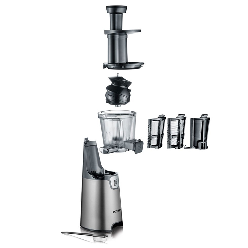 Severin ES 3571 Slow Juicer (150 W, Inkl. Frozen-Fruits-Aufsatz) metallic grau/s