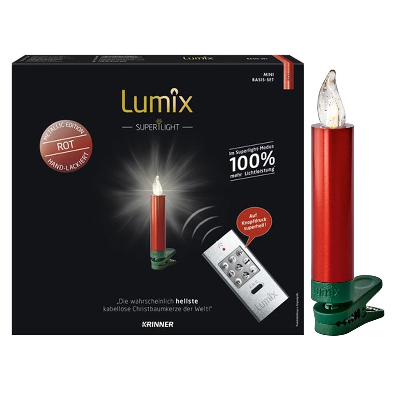 Krinner Lumix SuperLight Metallic 12er Basis-Set Kabellose Christbaumkerzen Rot (2. Wahl)