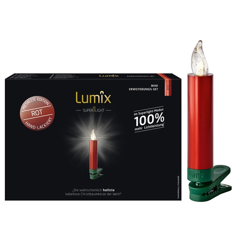 Krinner Lumix SuperLight Metallic 6er Erweiterungs-Set Kabellose Christbaumkerzen Rot