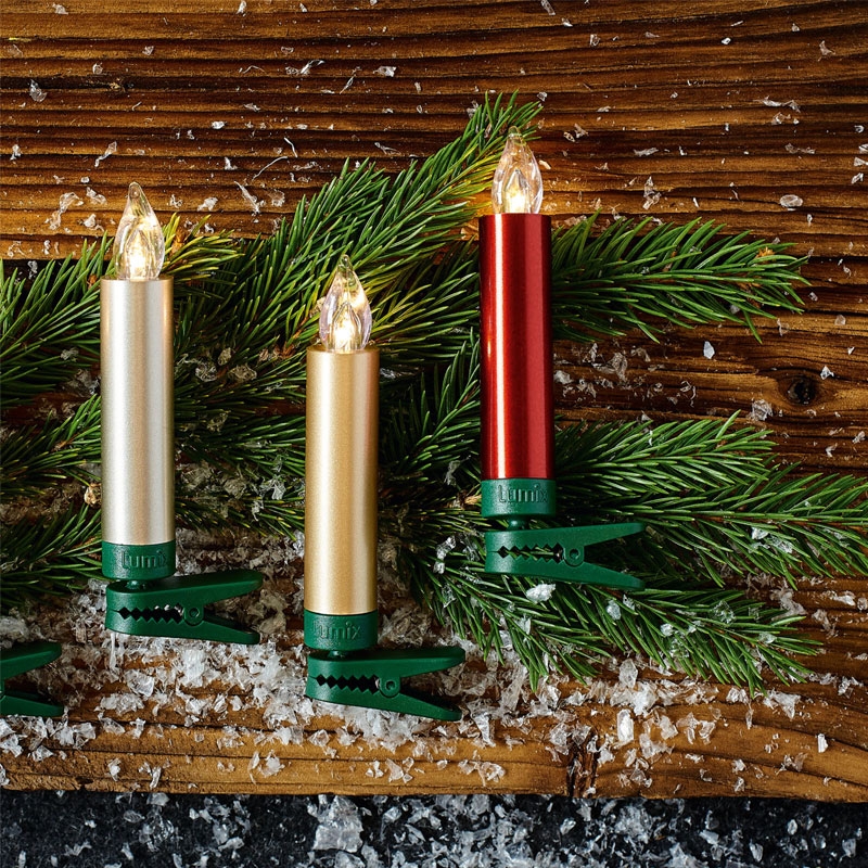 Krinner Lumix SuperLight Metallic 6er Erweiterungs-Set Kabellose Christbaumkerzen Rot
