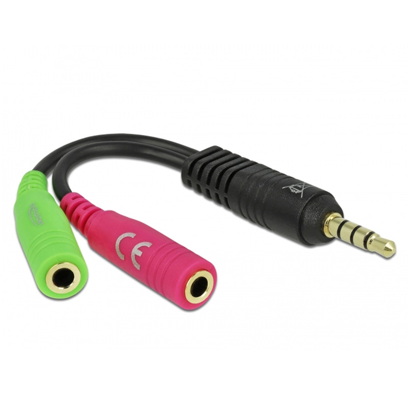 DELOCK Adapterkabel Klinke 3,5 mm 4 Pin St > 2 x Klinke 3,5 mm 3 Pin Bu