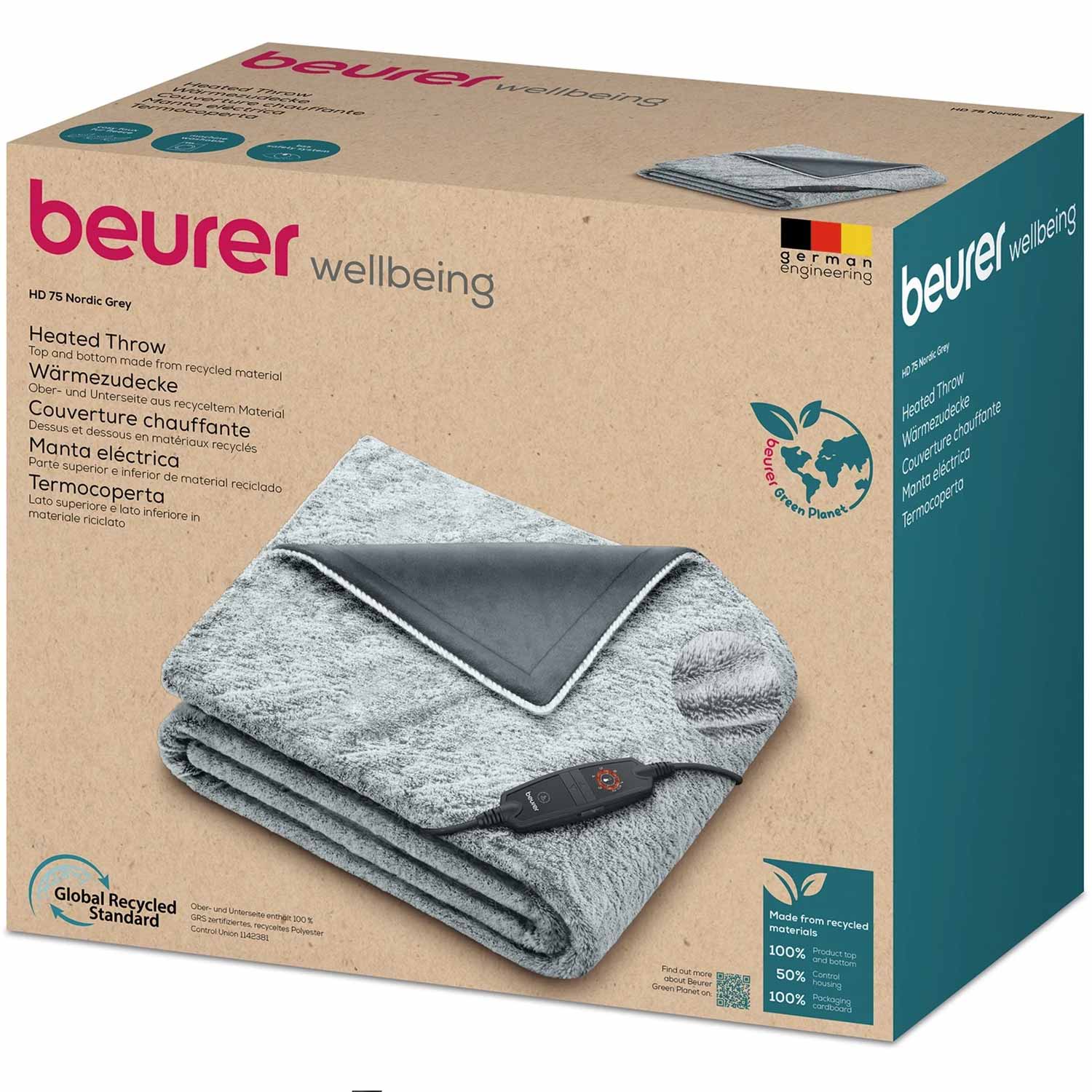 Beurer HD 75 Nordic Grey Green Planet Wärmedecke