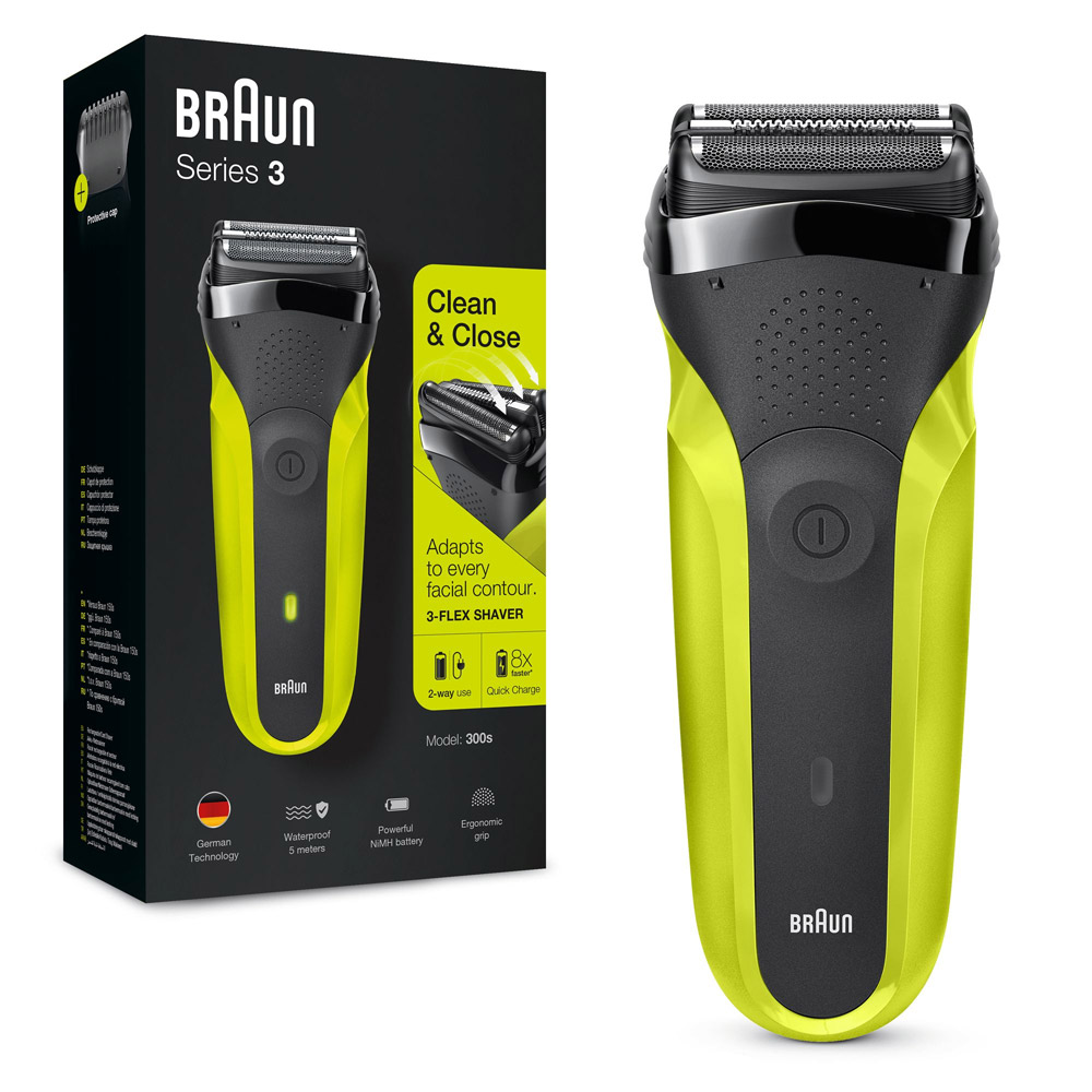 Braun Series 3 300S Elektrorasierer mit 3 flexiblen Klingen schwarz/grün (2.Wahl)