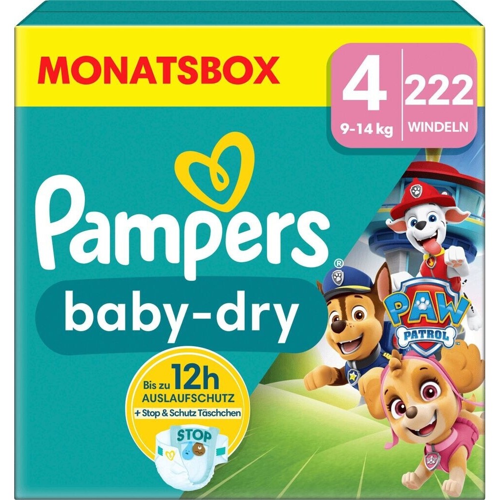 Pampers Baby-Dry Paw Patrol Edition Windeln Größe 4 (9-14 kg) 222 Stück