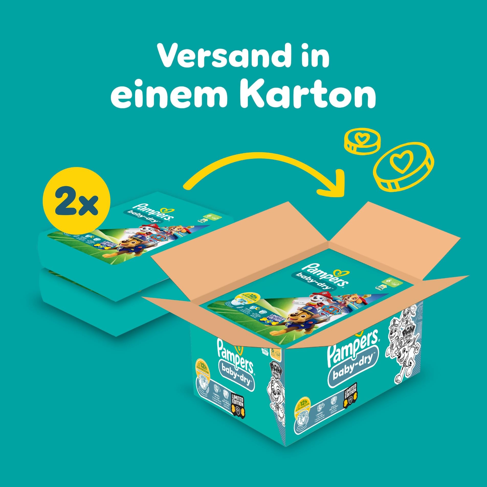 Pampers Baby-Dry Paw Patrol Edition Windeln Größe 6 (13-18 kg) 164 Stück