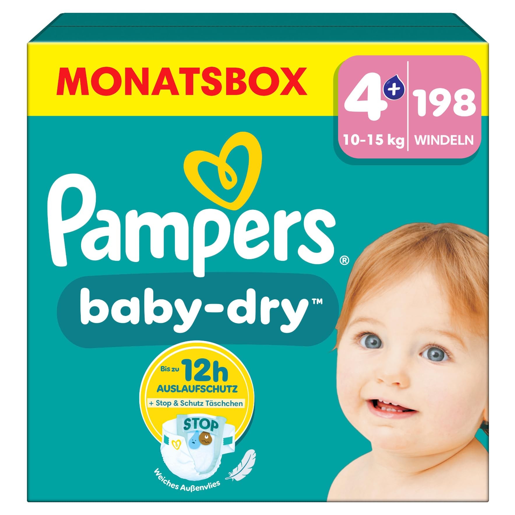 Pampers Baby-Dry Größe 4+ Windeln 198 Stück