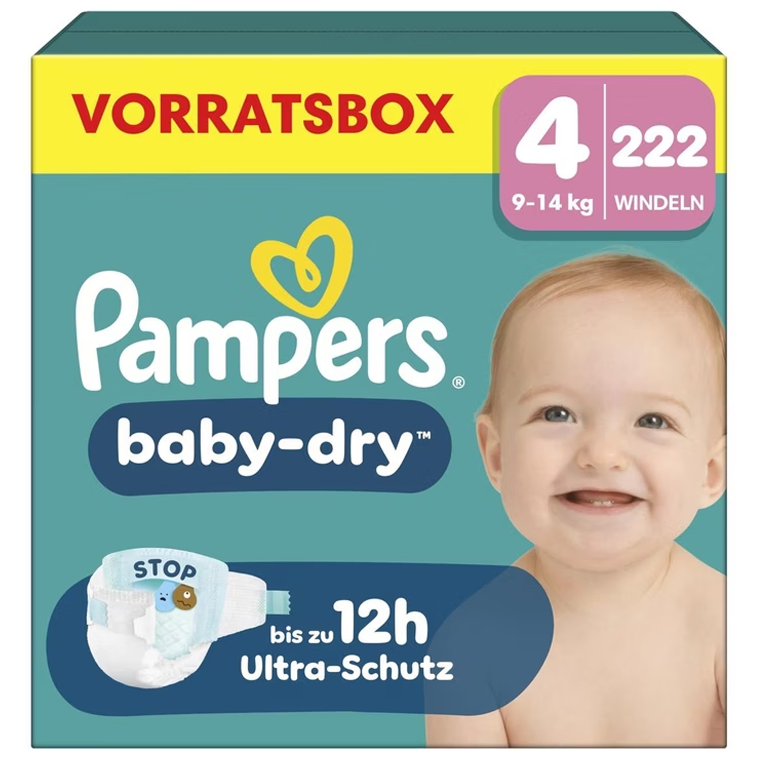 Pampers Baby-Dry Größe 4 Windeln 222 Stück 9-14kg