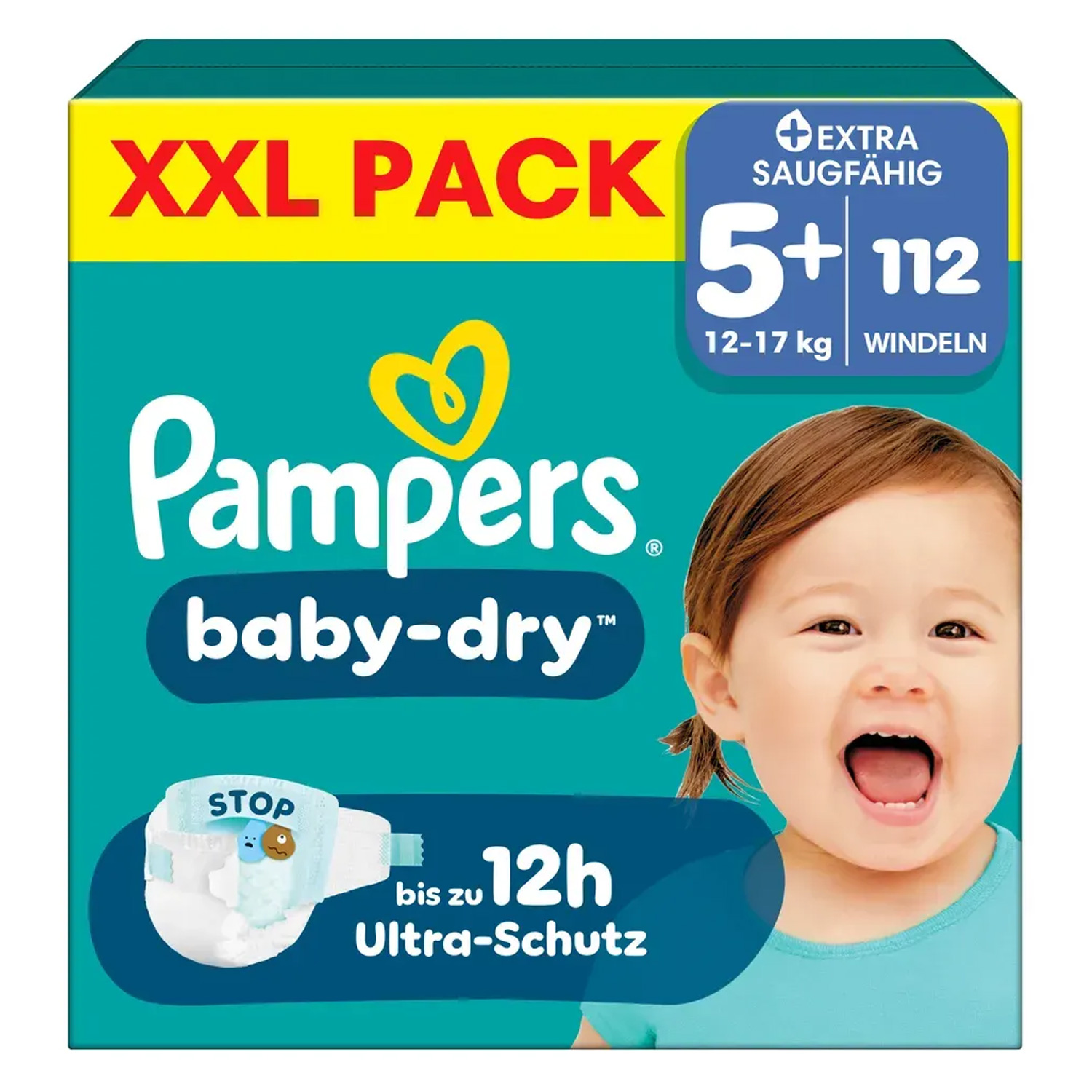 Pampers Baby-Dry Größe 5+ Windeln XXL Pack 112 Stück 12-17kg