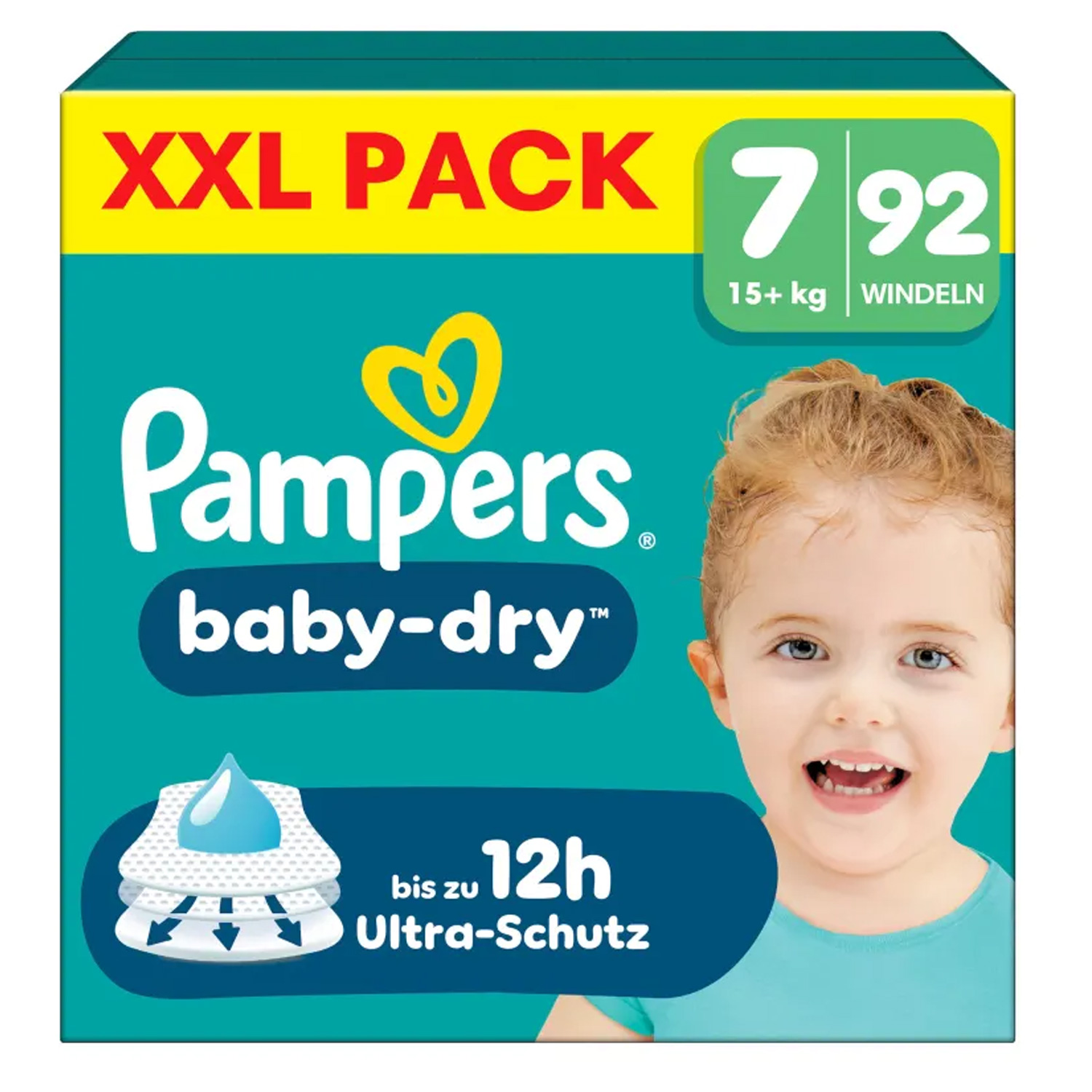 Pampers Baby-Dry Größe 7 Windeln XXL Pack 92 Stück 15+kg