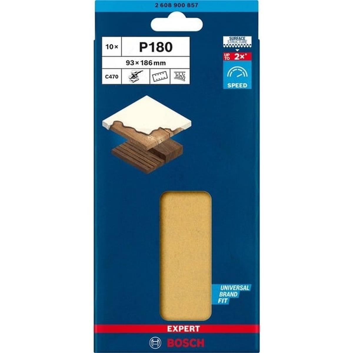 Bosch Expert C470 Schleifpapier 10 Stück (93x186 mm, Körnung 180, 8 Löcher)
