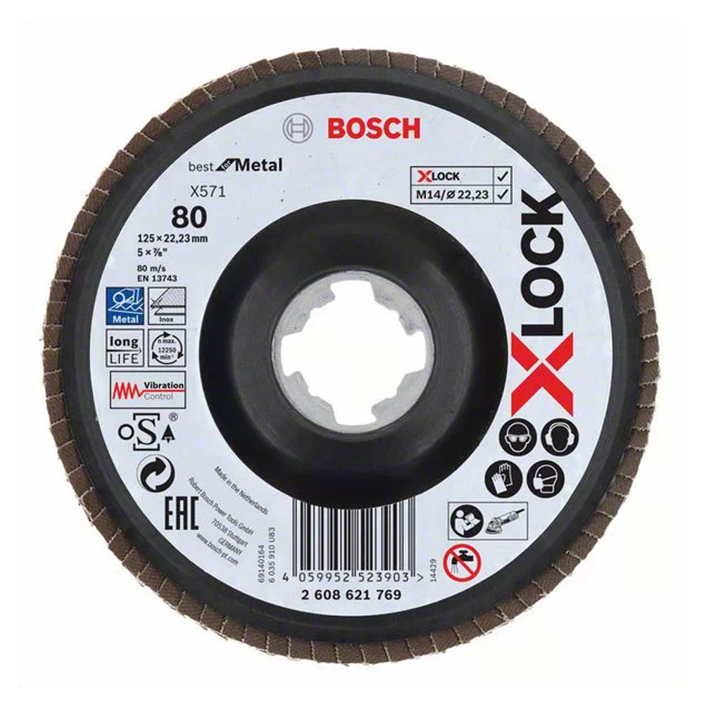 Bosch Pro Metal X571 Fächerschleifscheibe X-Lock abgewinkelt (Ø 125 mm, Körnung 80)