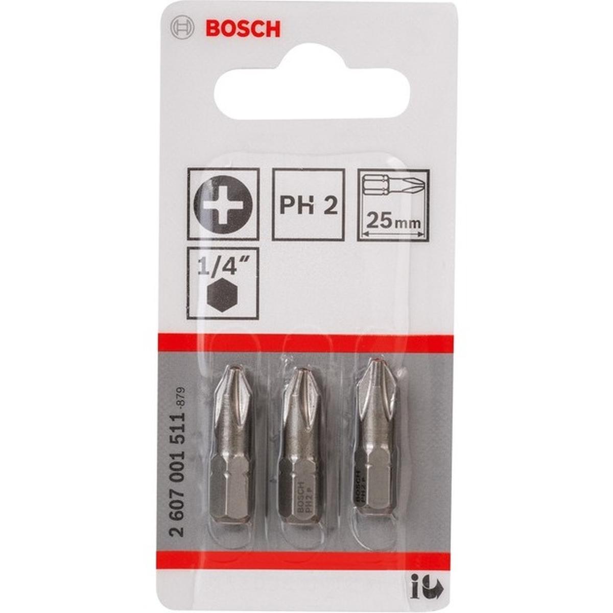 Bosch Professional Bit Extra Hard Kreuzschlitz 3 Stück (PH 2, 25 mm)