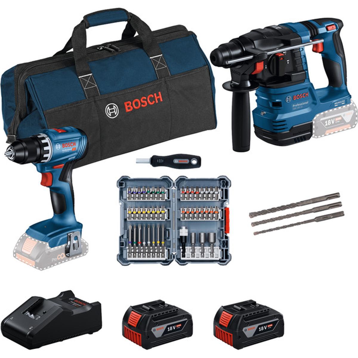 Bosch Professional 18V-Set GSR 18V-45 + GBH 18V-22 Akku-Werkzeugset