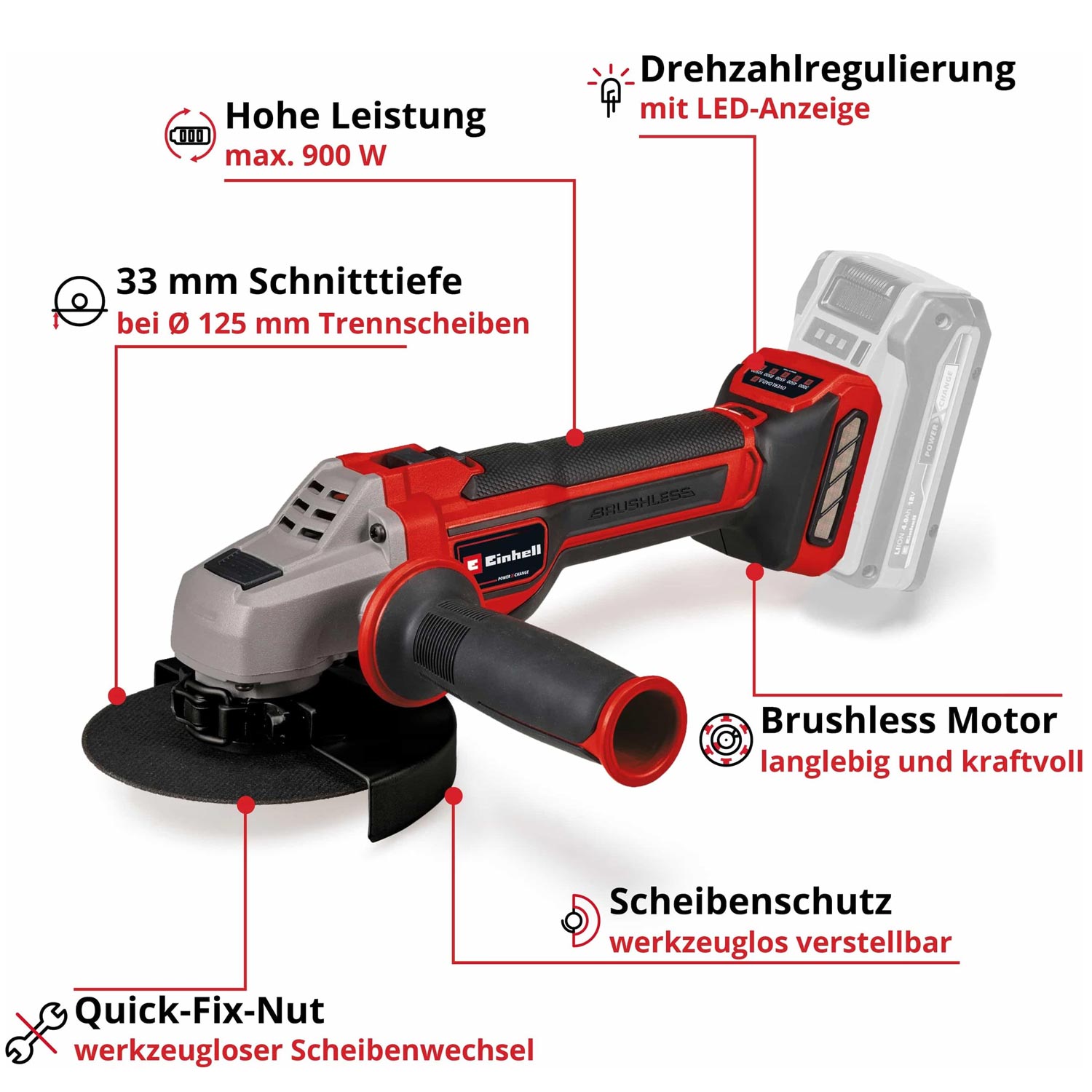 Einhell Professional TP-AG 18/125 CE Q Li Power X-Change Akku-Winkelschleifer