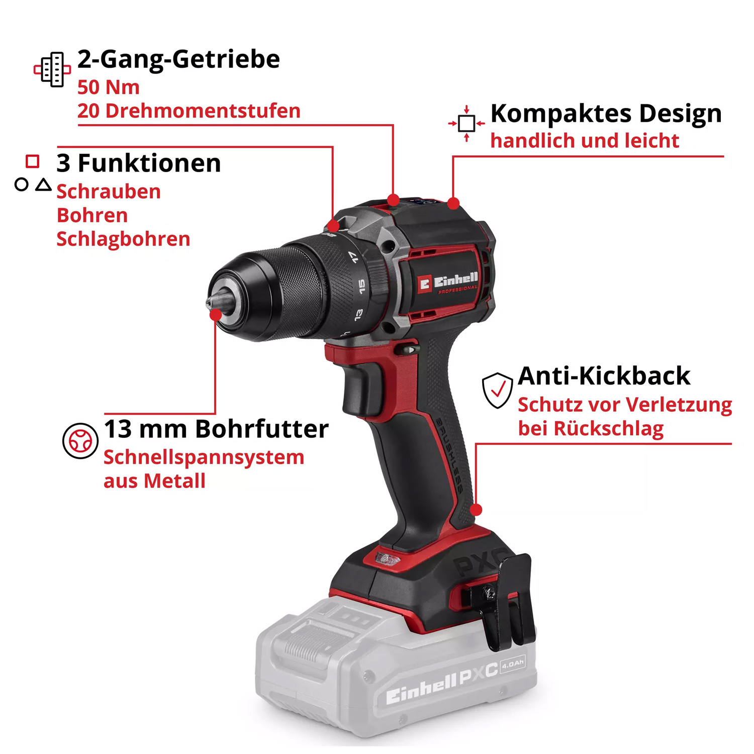Einhell Professional TP-CD 18/50-C Li-i BL-Solo Akku-Schlagbohrschrauber