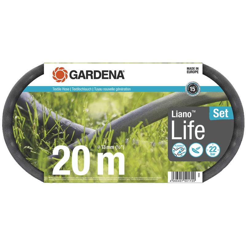 GARDENA 18450-20 Textilschlauch Liano Life 1/2, 20 m Set"