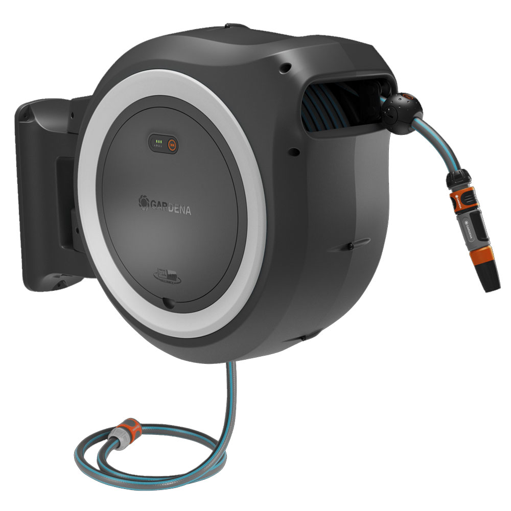 GARDENA 18647-20 Akku-Wand-Schlauchbox PowerRoll XXL 18V P4A Ready-To-Use Set (weiß) 40 m