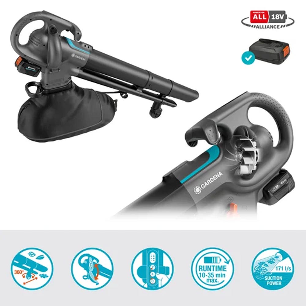 GARDENA 14895-20 Akku-Laubsauger/-Bläser PowerJetCollect 18V P4A Ready-To-Use Set
