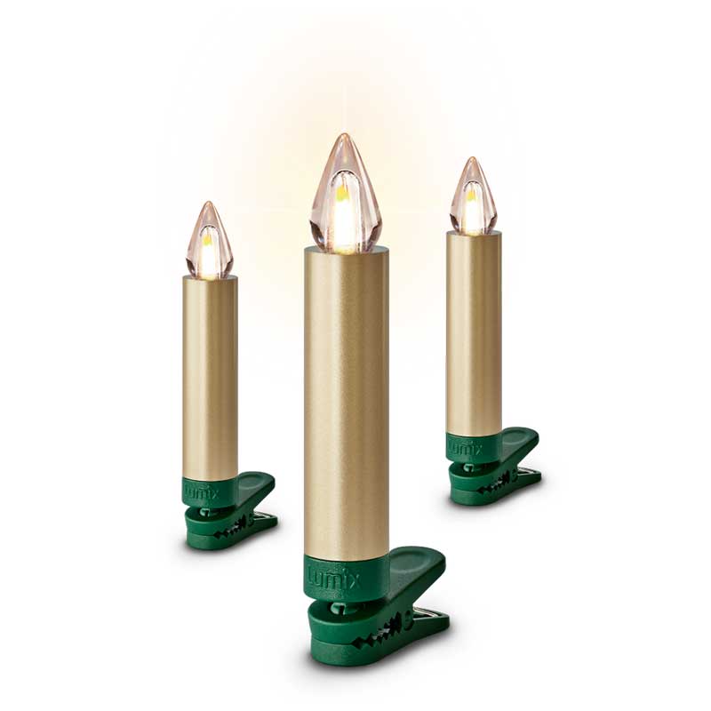 Krinner Lumix SuperLight Flame 6er Erweiterungs-Set Kabellose Christbaumkerzen Gold