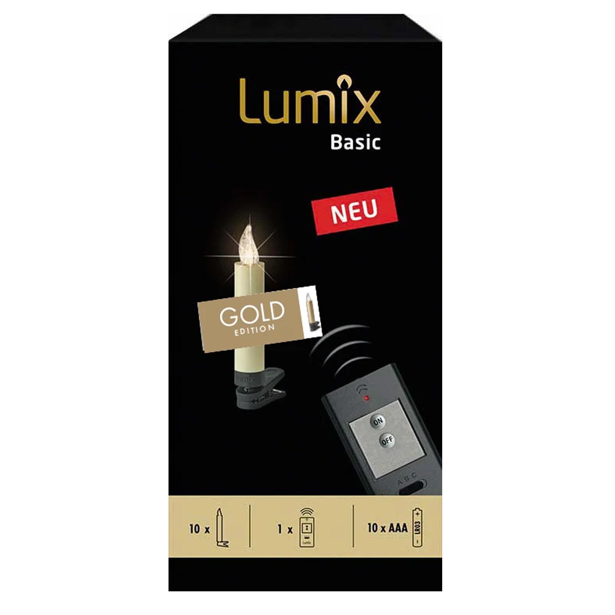 Krinner Lumix Basic Mini gold 10er Basis-Set Kabellose Christbaumkerze