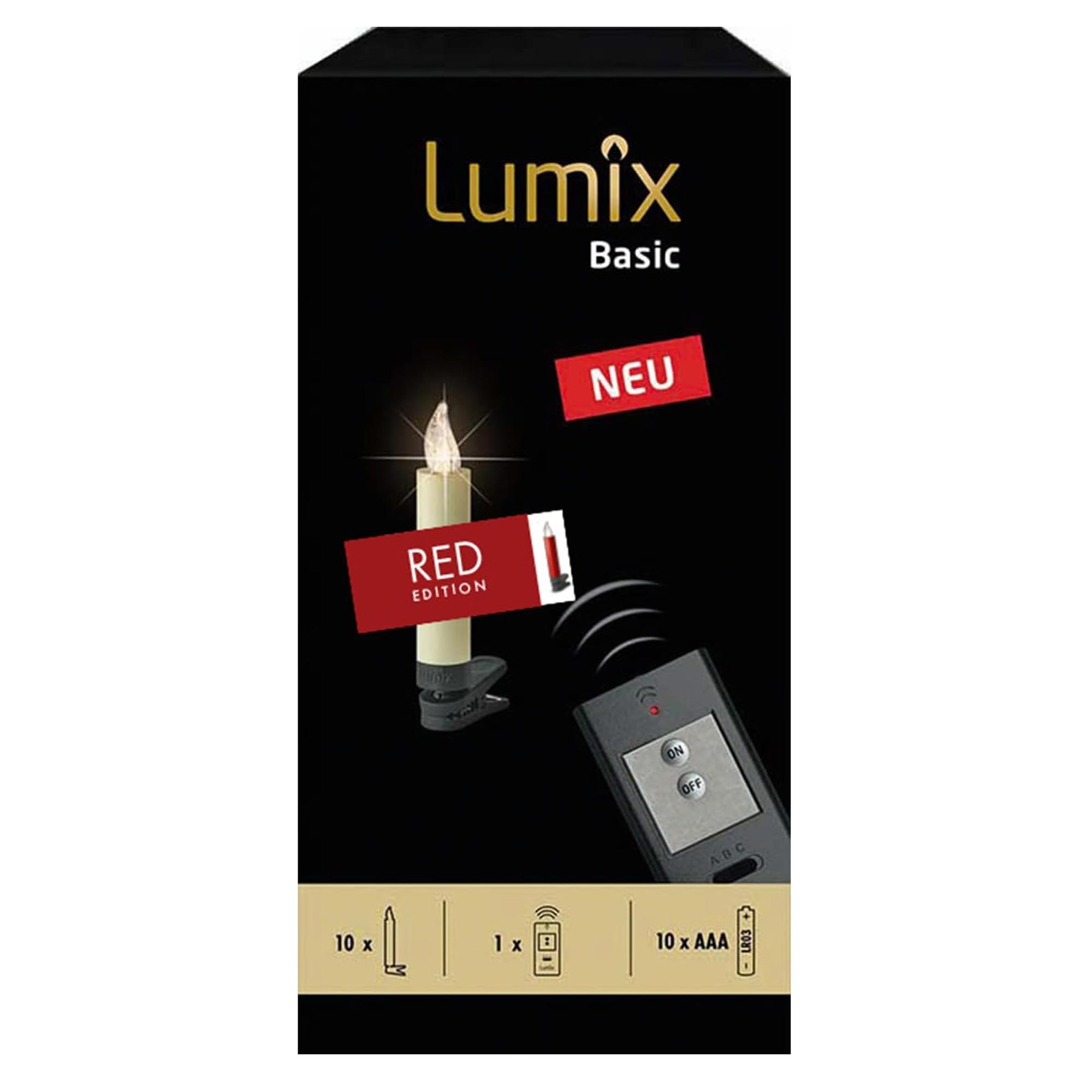 Krinner Lumix Basic Mini rot 10er Basis-Set Kabellose Christbaumkerze