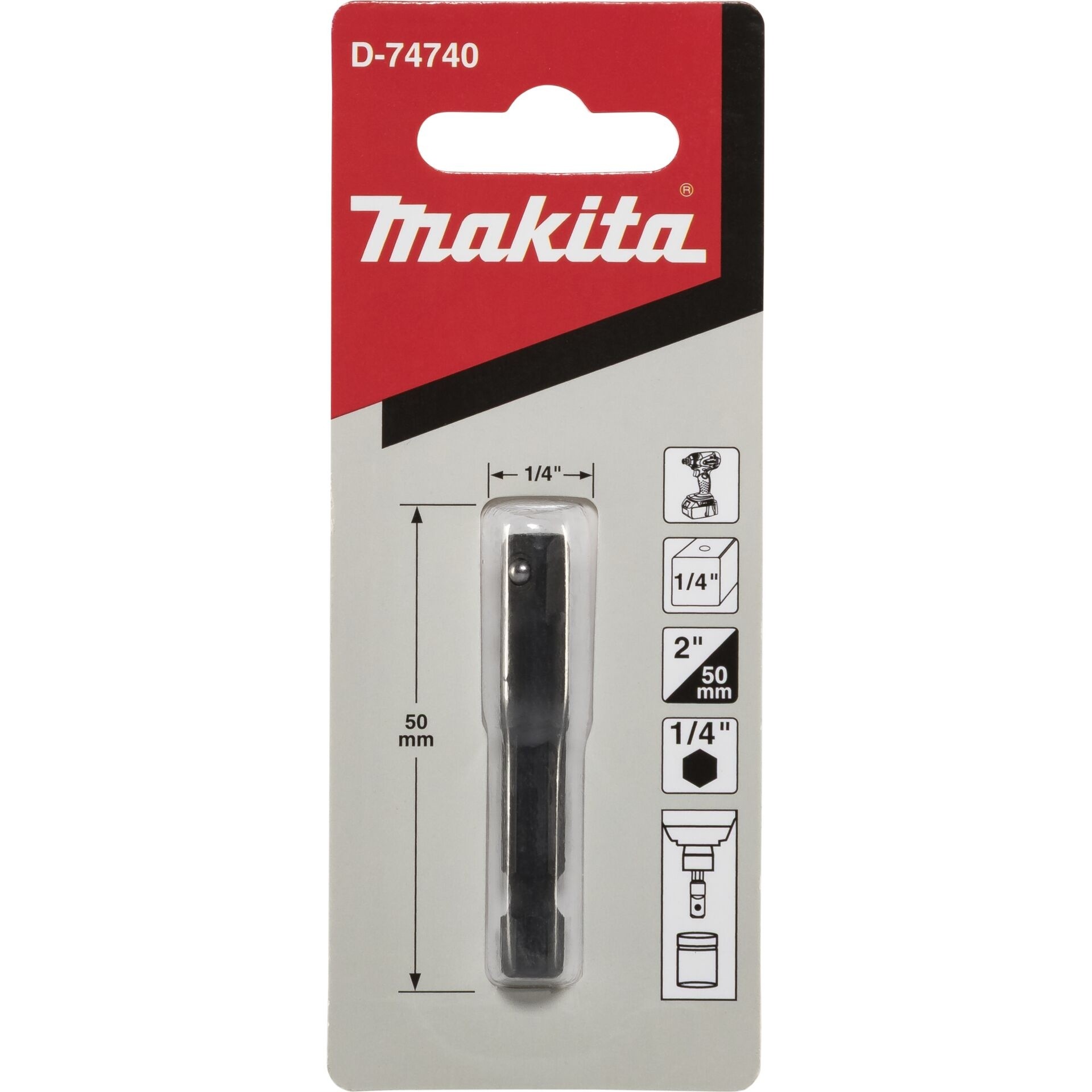 Makita D-74740 Sechskant-auf-Vierkant-Adapter 1/4 Zoll 50mm