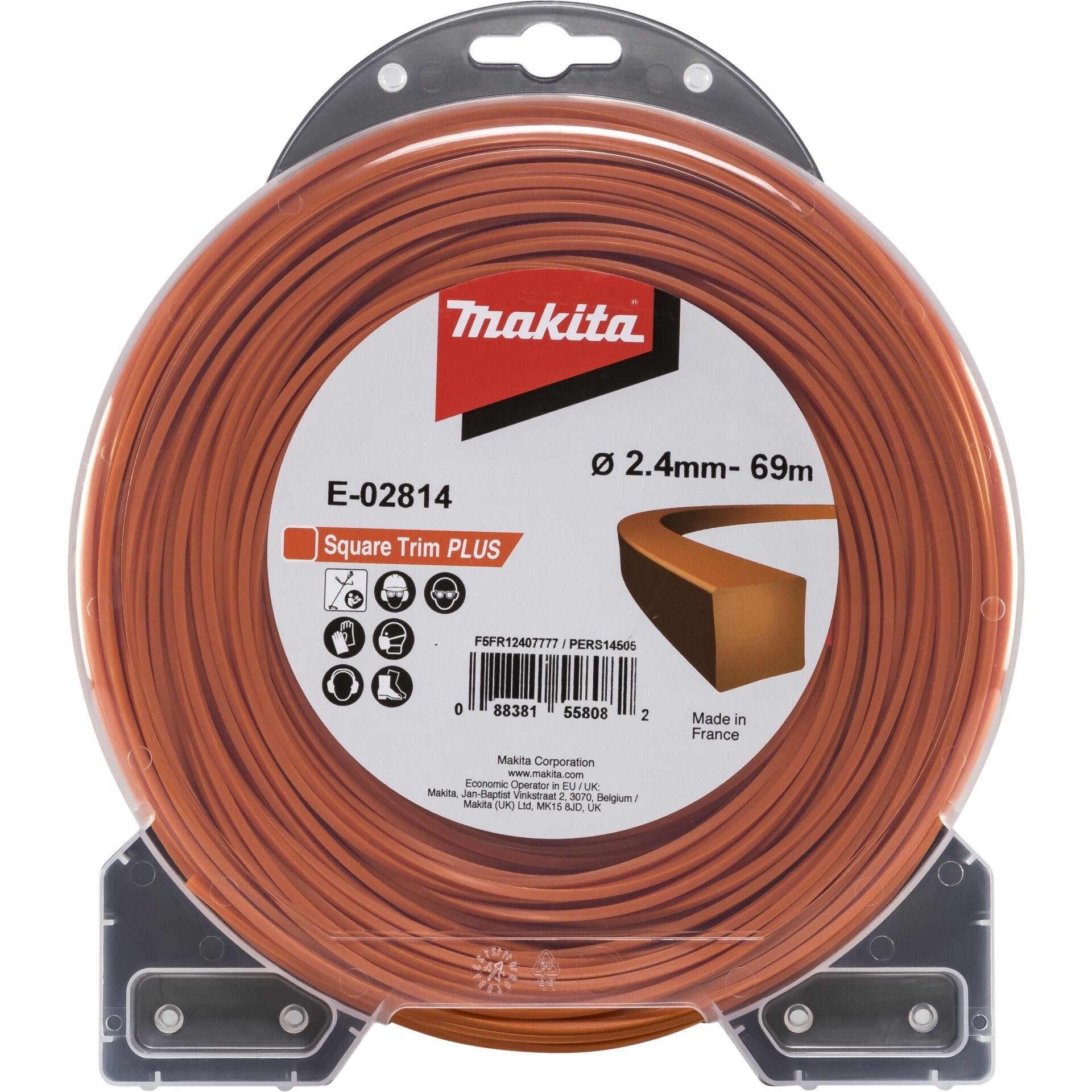 Makita E-02814 Square Trim PLUS Mähfaden Vierkant 2,4mm x 69m orange