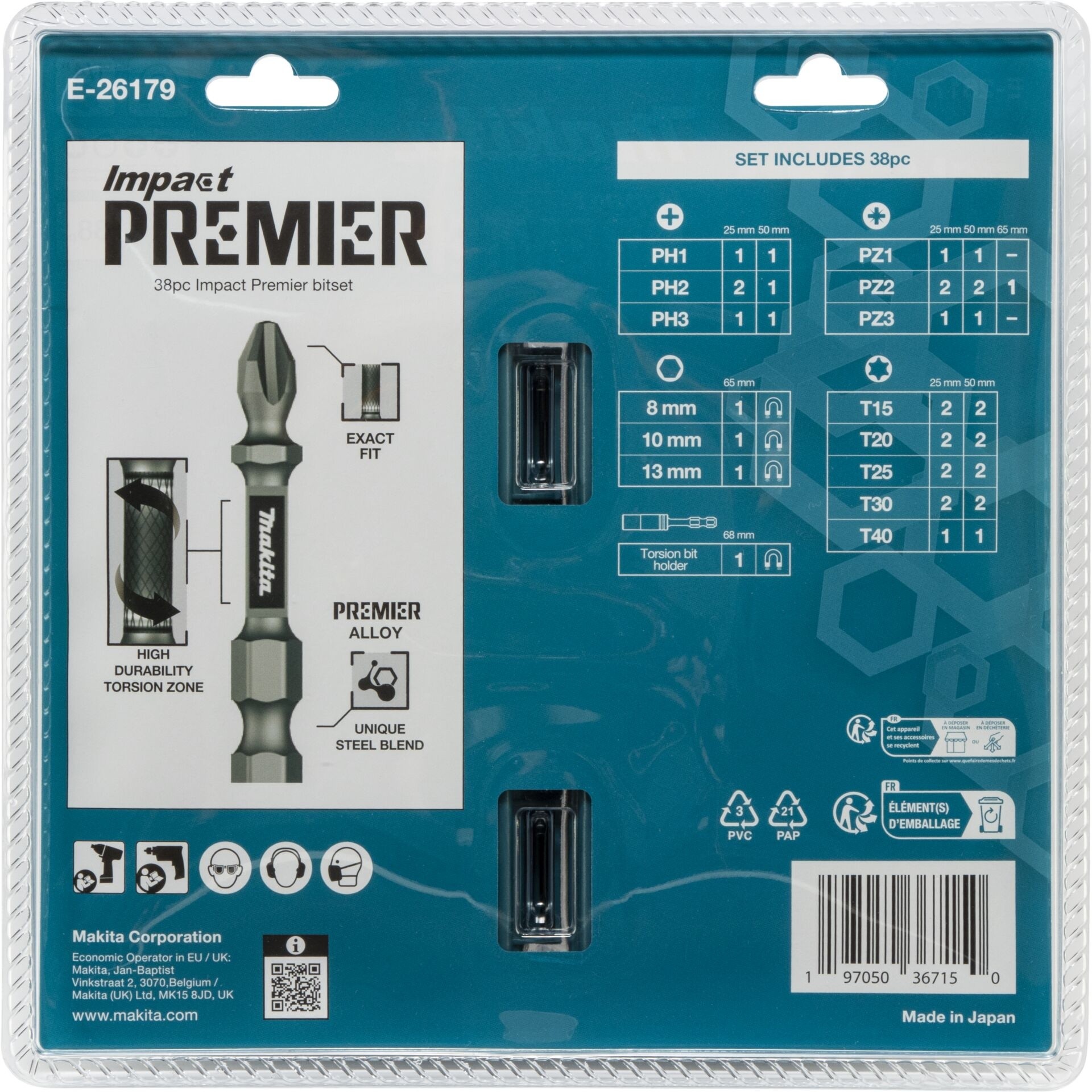 Makita E-26179 Impact Premier Torsion-Bit-Set 38-teilig