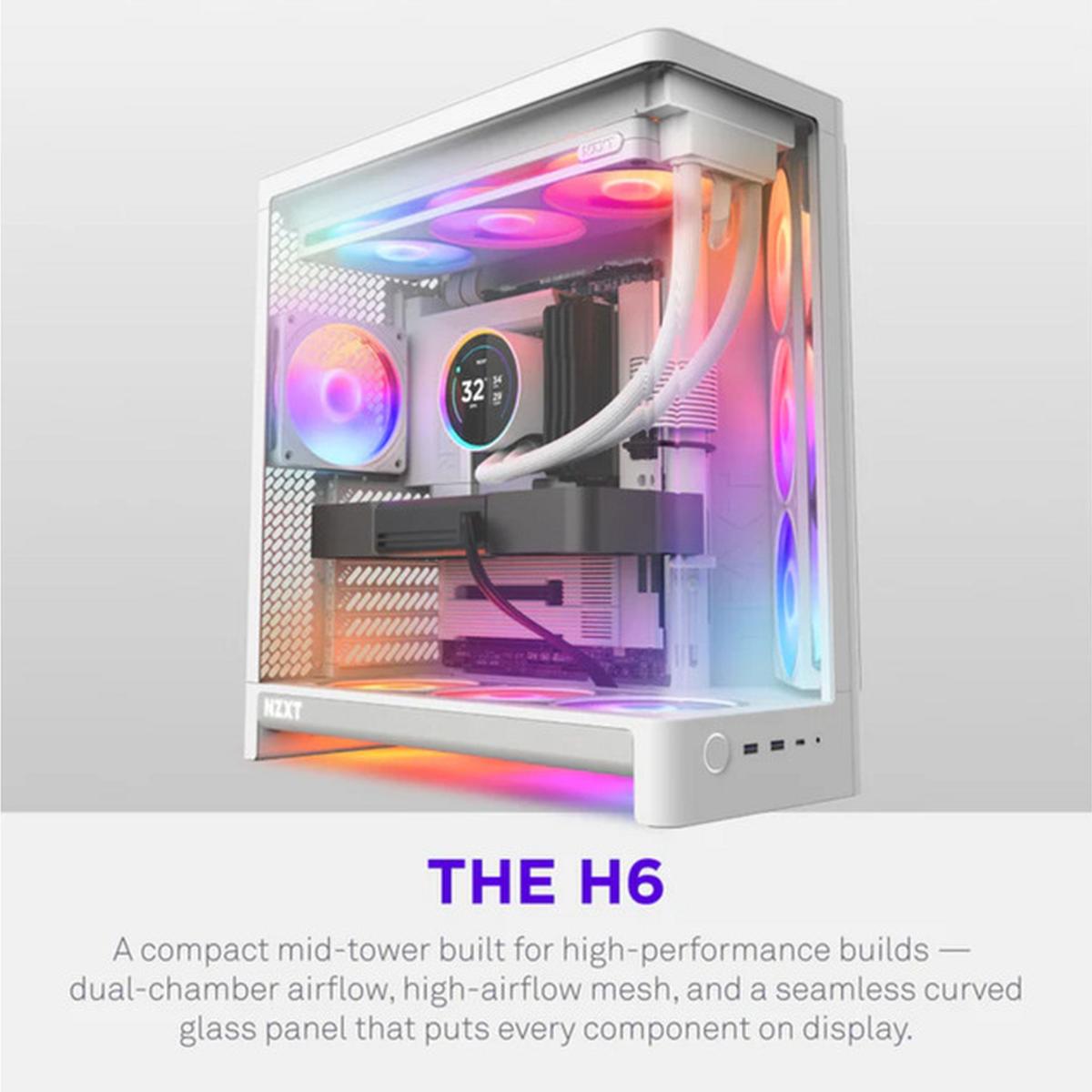 NZXT H6 2026 Airflow ATX Midi-Tower Gaming-Gehäuse weiß