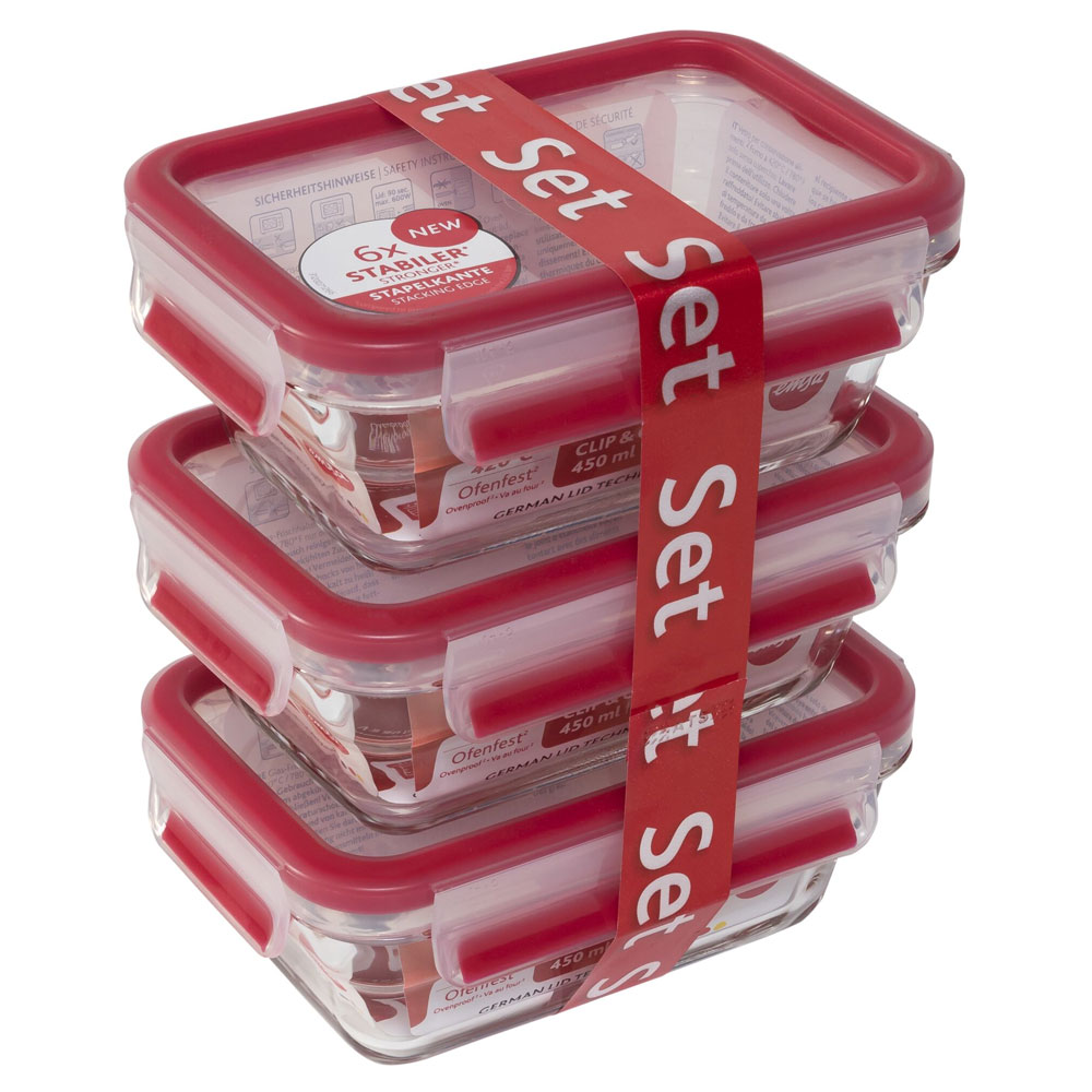 Emsa Clip & Close Glas Frischhaltedosen 3-tlg 0,45L