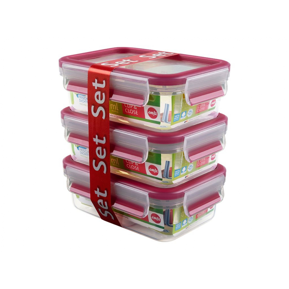 Emsa 515582 Clip & Close Frischhaltedosen-Set 0.55L transparent/pink