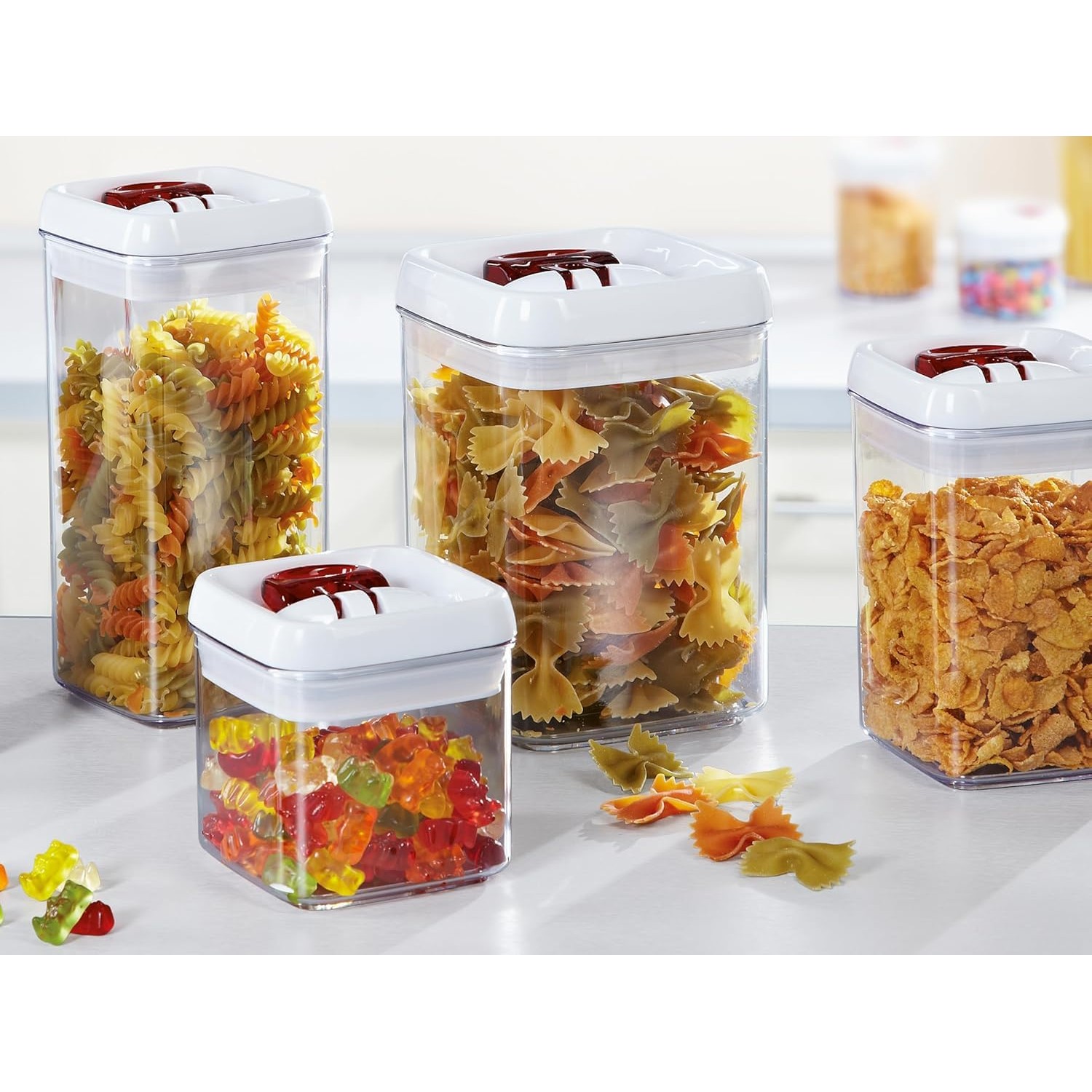 Leifheit Fresh and Easy Vorratsbehälter 1,6L eckig transparent/rot