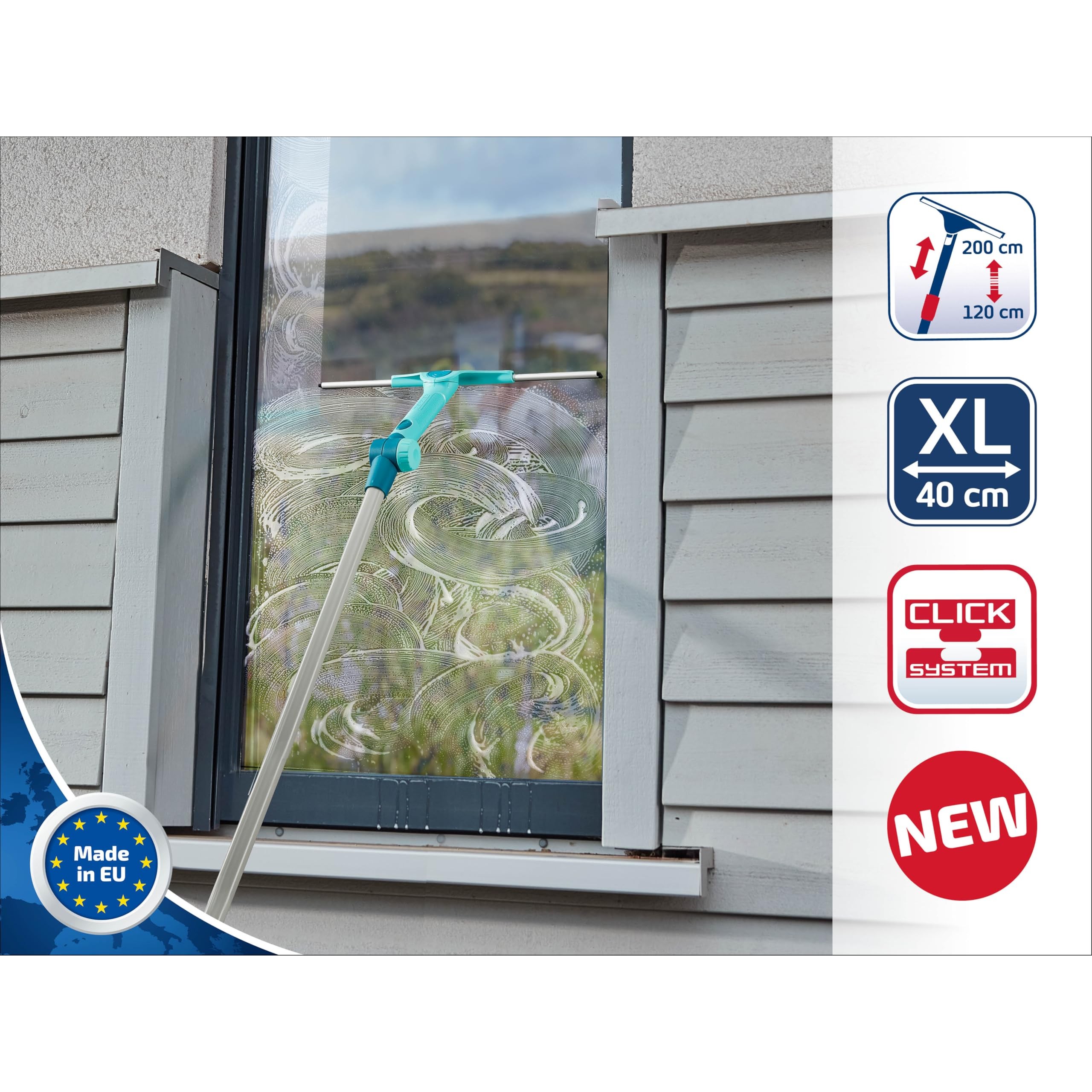 Leifheit Window Slider XL Set mit Teleskopstiel 200cm Fensterabzieher