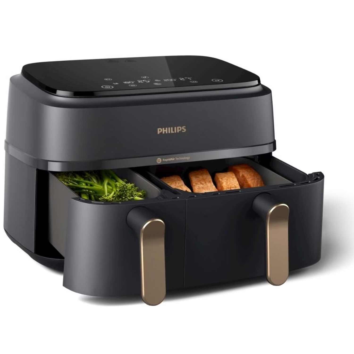 Philips 3000 Series NA352/00 Airfryer Dual Basket Heißluftfritteuse schwarz/kupfer