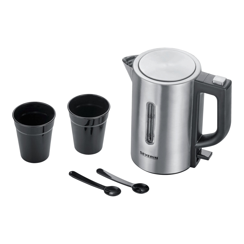 Severin WK 3647 Mini Travel Wasserkocher edelstahl-gebürstet/schwarz