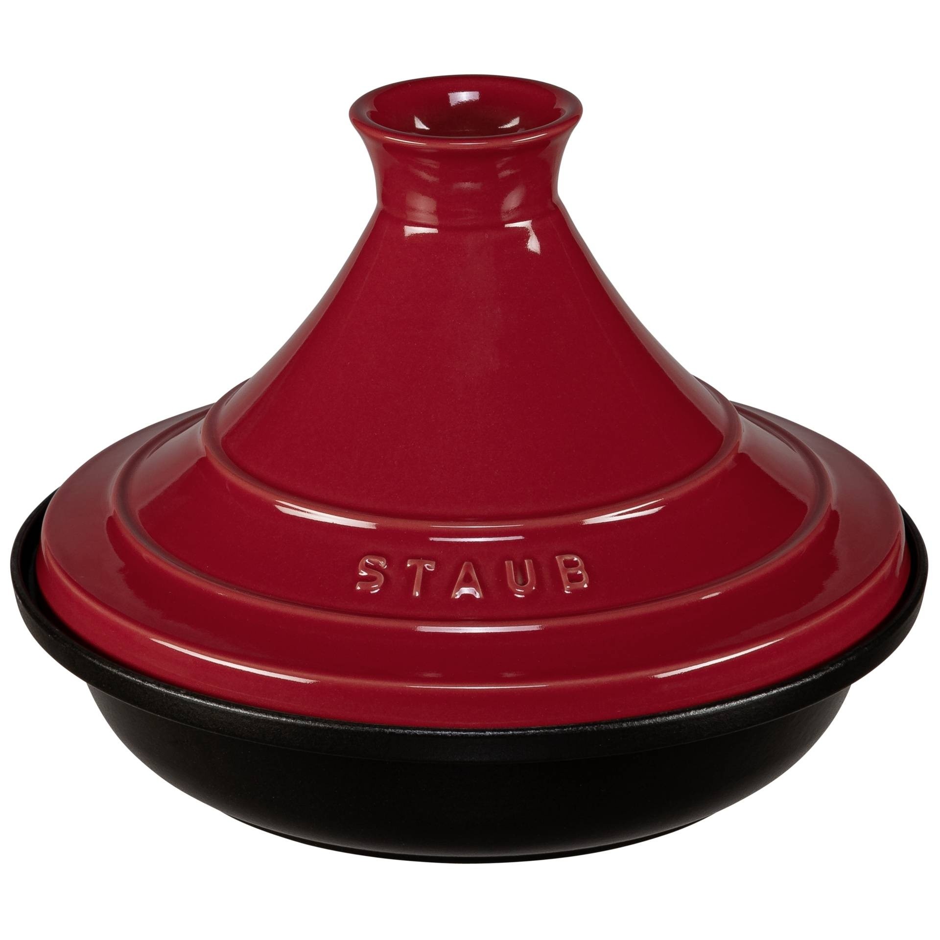 Staub Tajine 28 cm Gusseisen mit Keramikdeckel schwarz/kirschrot
