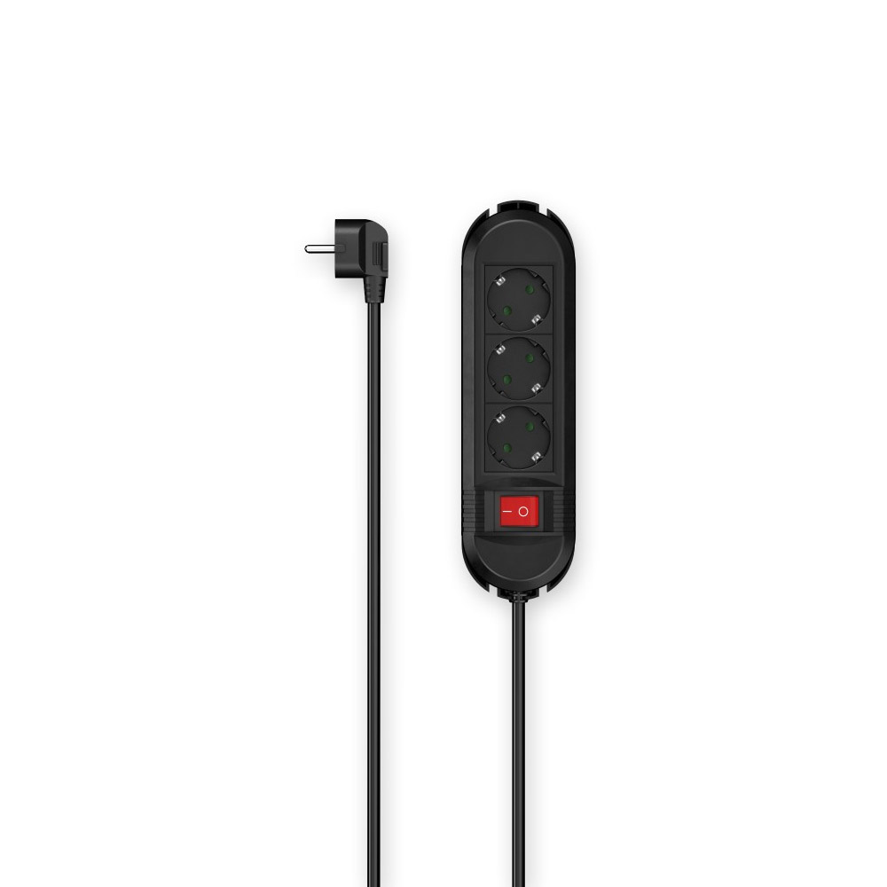 Hama Steckdosenleiste, 3-fach, Schalter, Wandmontage, 3 m, Schwarz