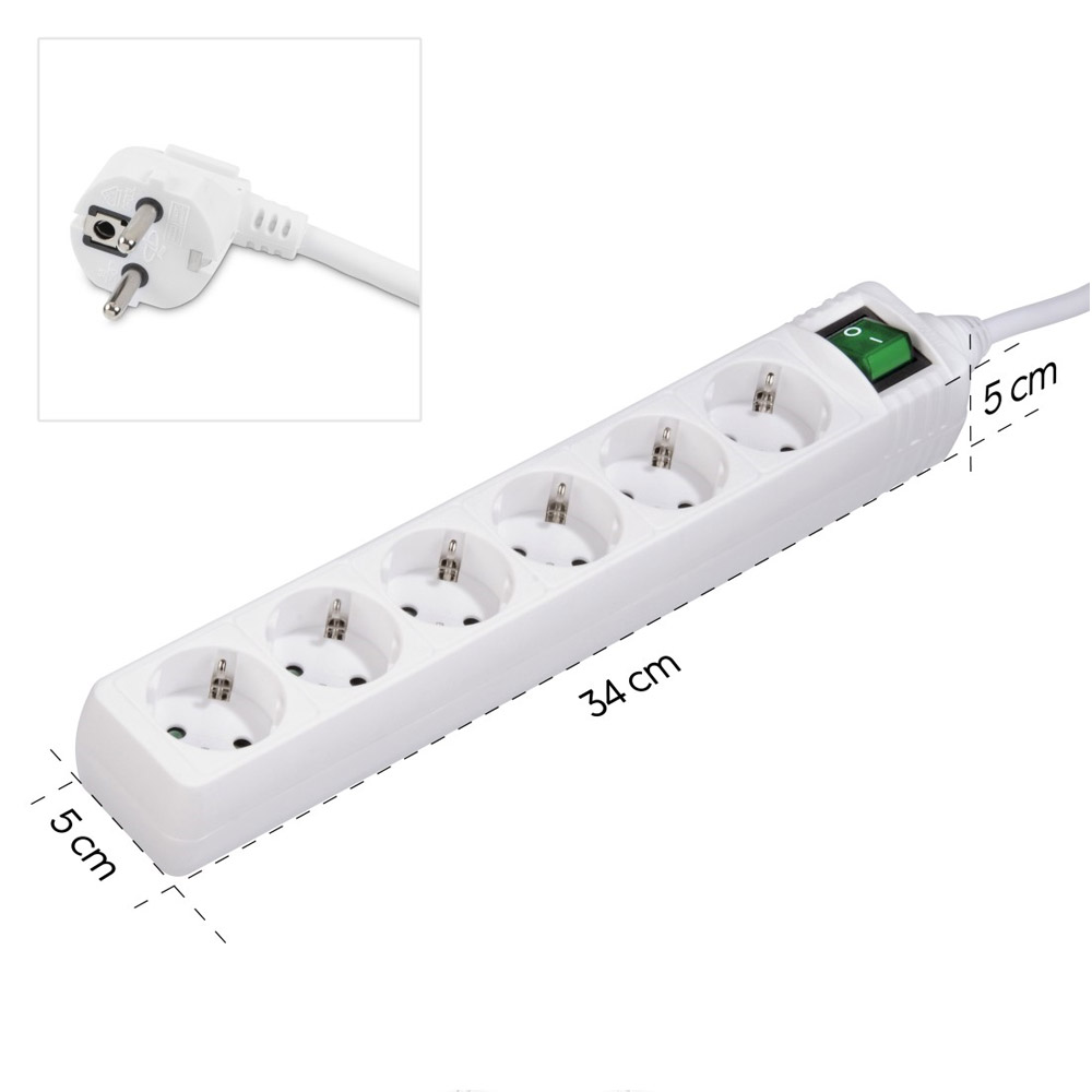 Hama Steckdosenleiste, 6-fach, Schalter, 3 m, Weiß