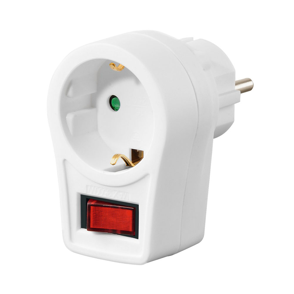 Hama Steckdosenadapter, Schutzkontakt-Steckdose, Schalter, Weiß