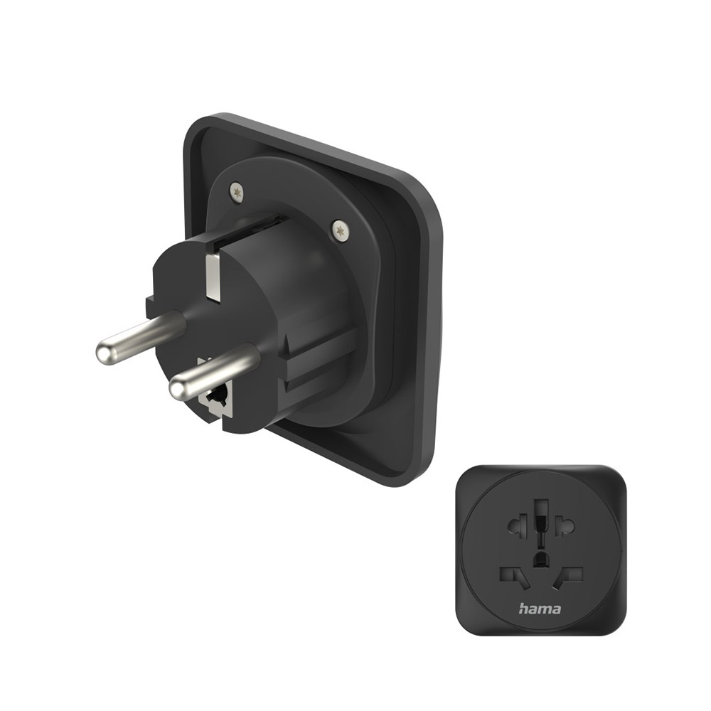 Hama Reiseadapter Typ E und F, 3-polig, universal, Welt nach Europa, Schwarz