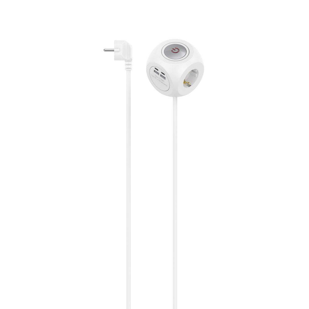 Hama Steckdosenwürfel, 3-fach, USB-C/A, 17 W, mit Schalter, 1,4 m, Weiß