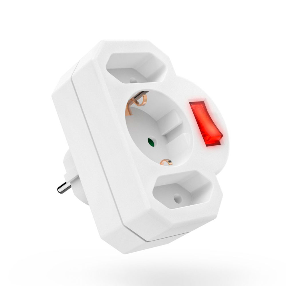 Hama Steckdosenadapter 3-fach, 1x Schutzkontakt, 2x Euro, Schalter, Weiß