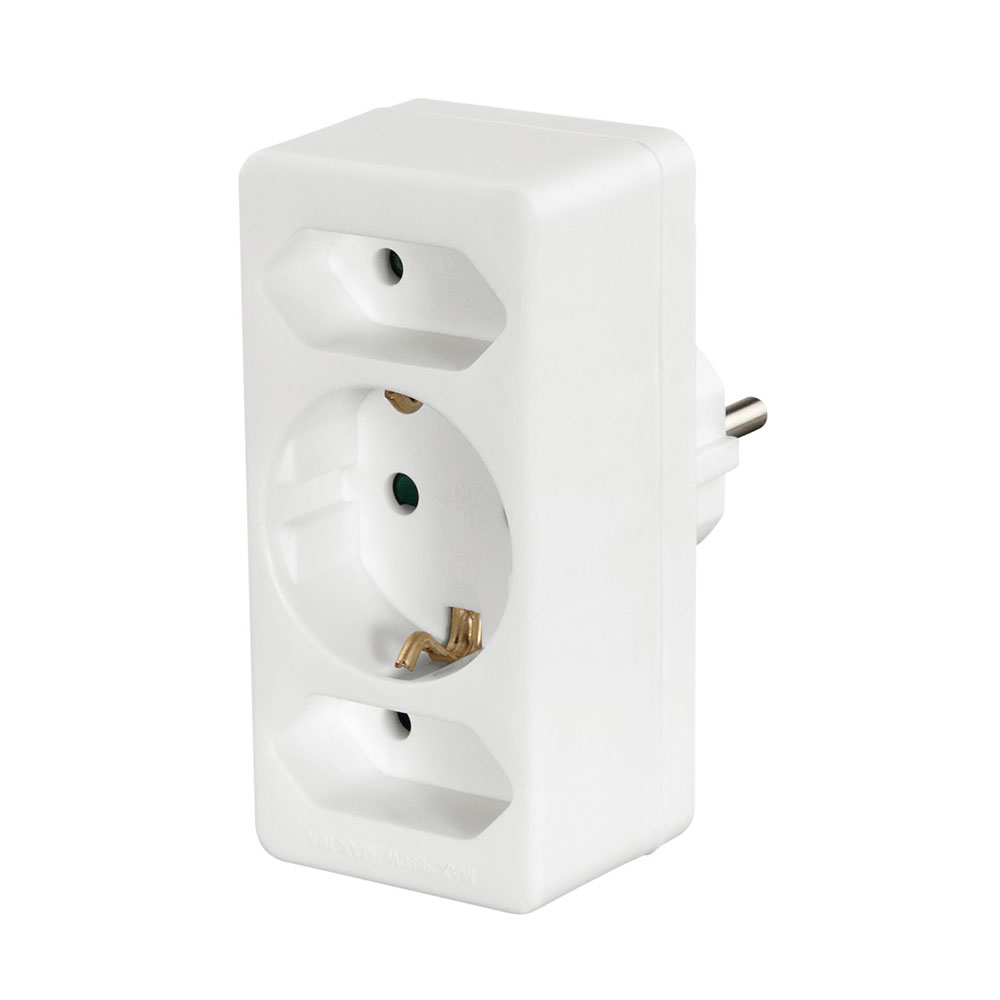 Hama Steckdosenadapter 3-fach, 1x Schutzkontakt, 2x Euro, Weiß