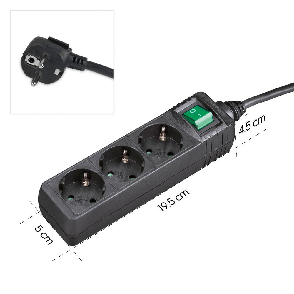 Hama Steckdosenleiste, 3-fach, Schalter, 1,4 m, Schwarz