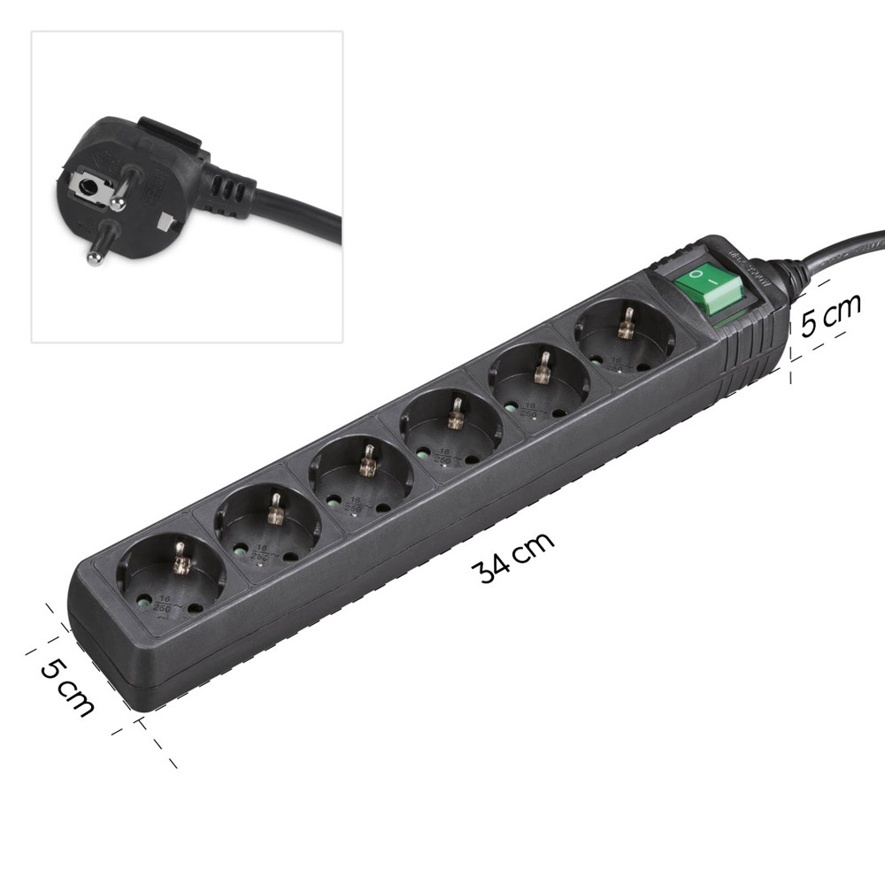 Hama Steckdosenleiste, 6-fach, Schalter, 3 m, Schwarz