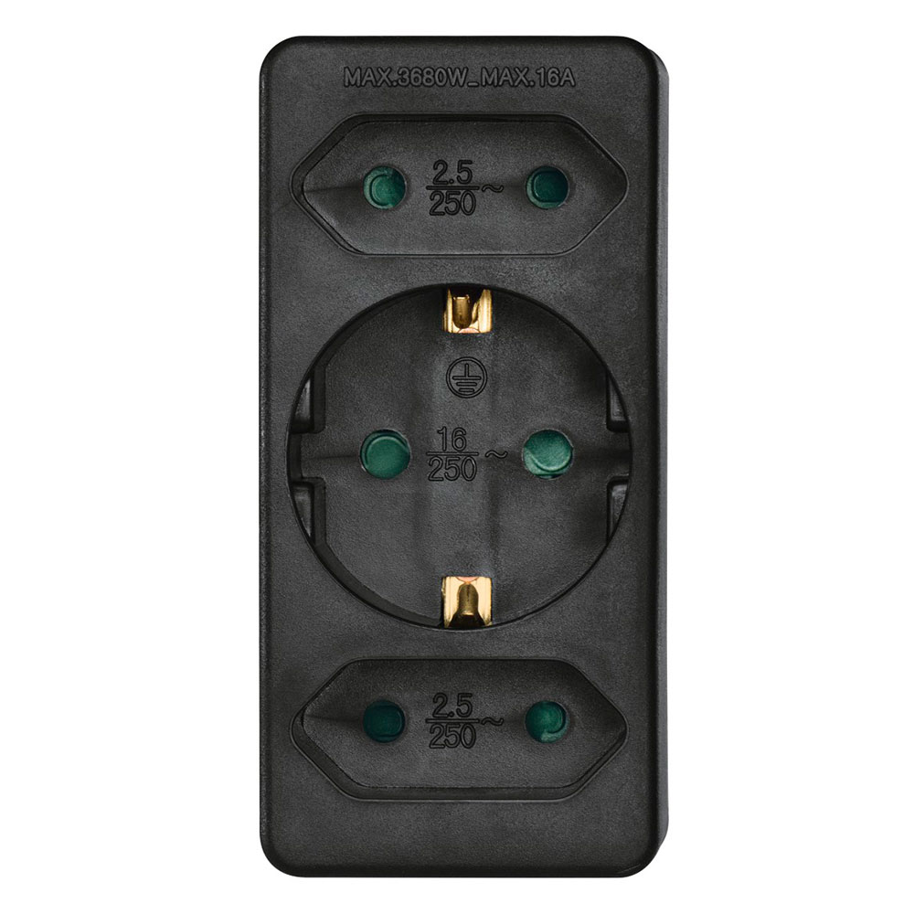 Hama Steckdosenadapter 3-fach, 1x Schutzkontakt, 2x Euro, Schwarz