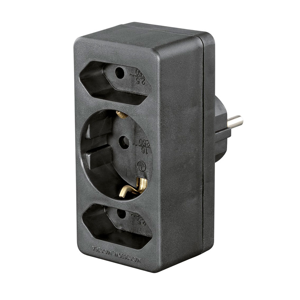 Hama Steckdosenadapter 3-fach, 1x Schutzkontakt, 2x Euro, Schwarz